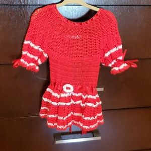 Red and white crochet kids dress